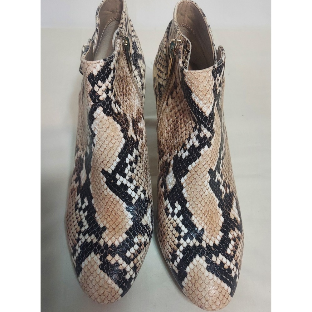 Vince Camuto Leeva Snakeskin Embossed Leather Ankle Boots Tan Black 8.5M VCLEEVA
